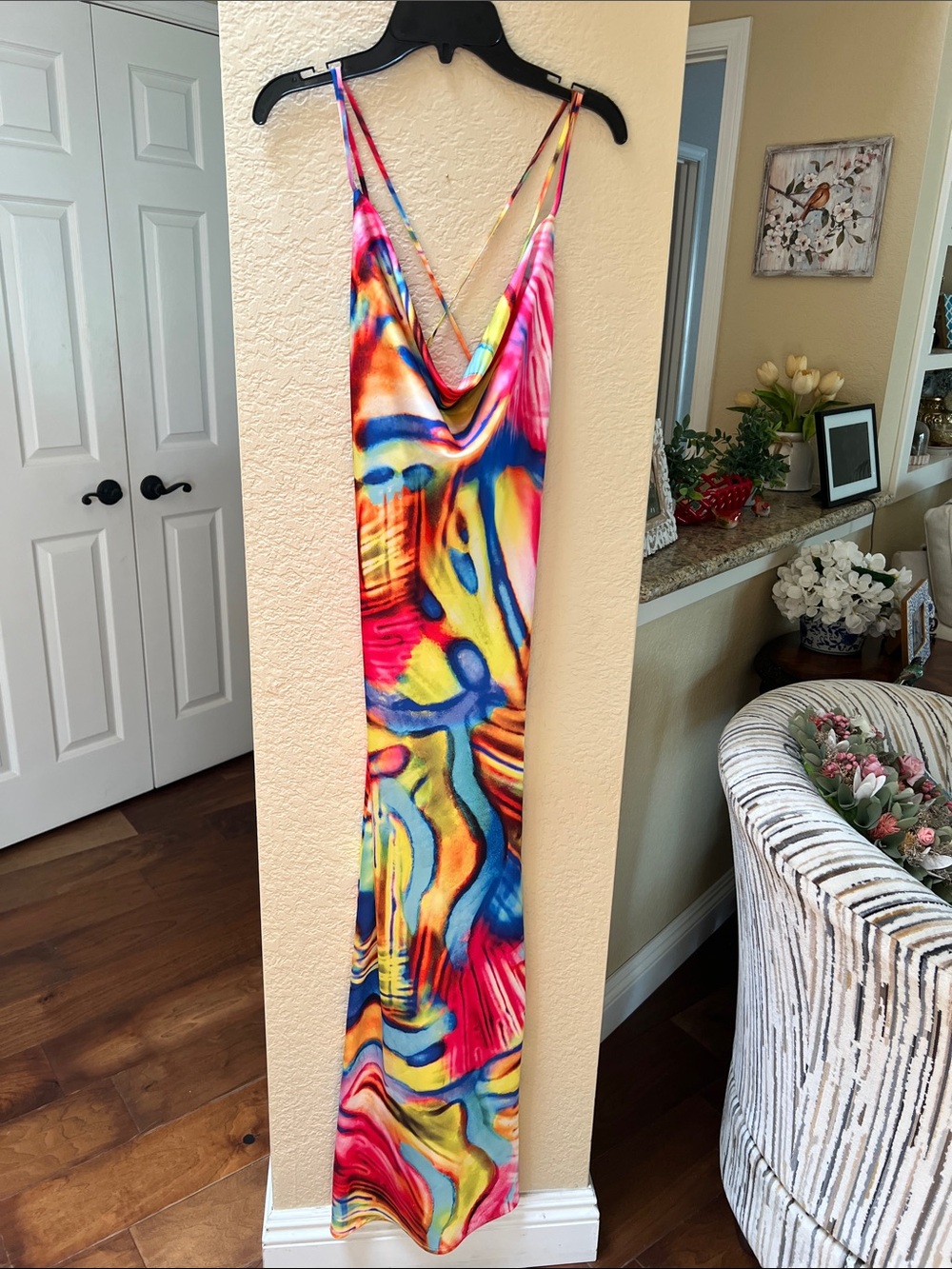 Vibrant Multicolor Cowl Neck Maxi Slip Dress